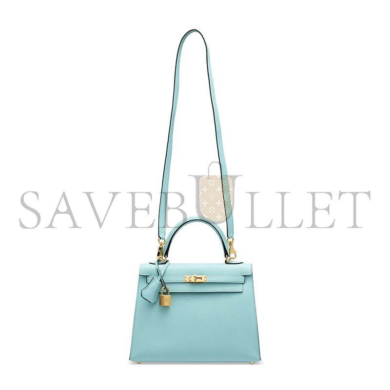 H**mes BLUE ZEPHYR EPSOM LEATHER SELLIER KELLY 25 WITH GOLD HARDWARE (25*17*7cm)